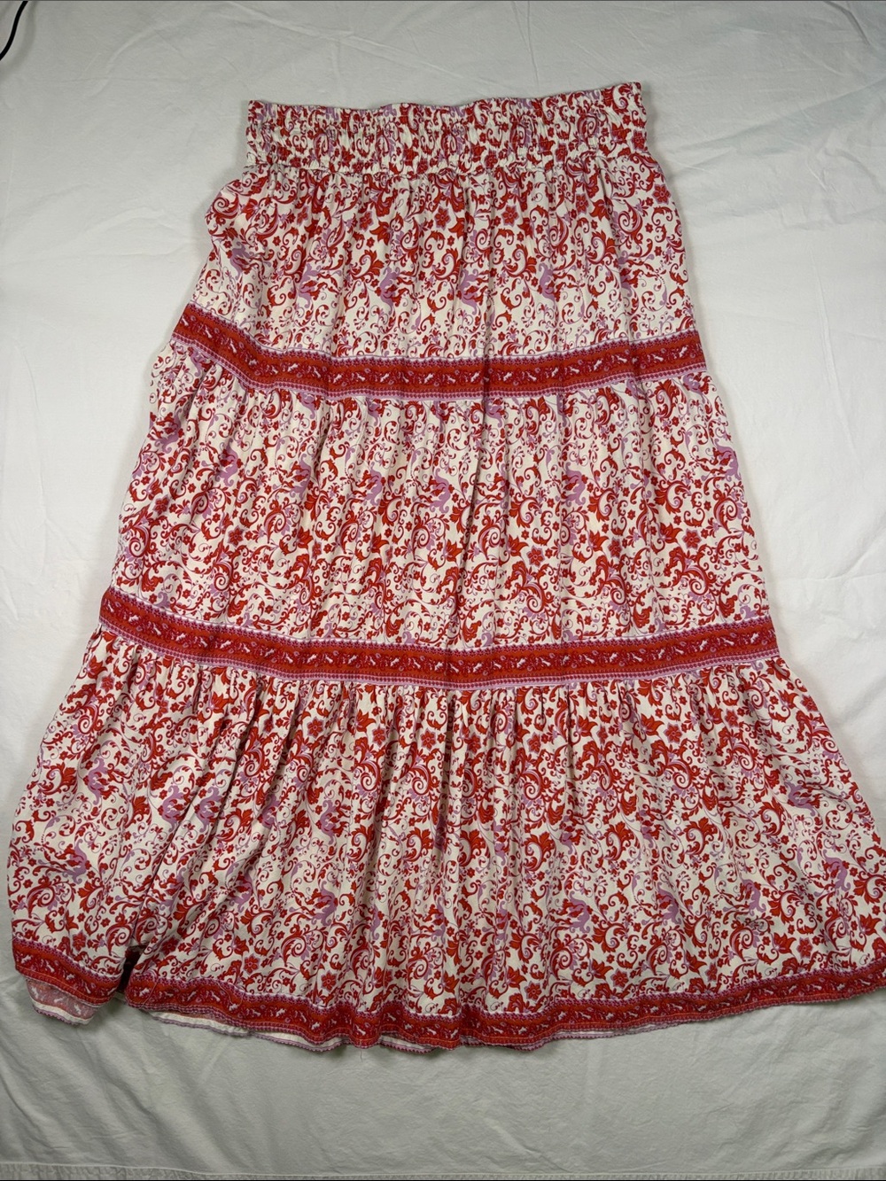 Bohemian Red Floral Tiered Maxi Skirt - Picture 2 of 3